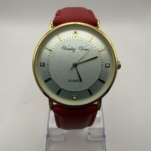 Voulez Vous Women's Quartz Watch Red Leather Band Gold Tone Case (New Battery)
